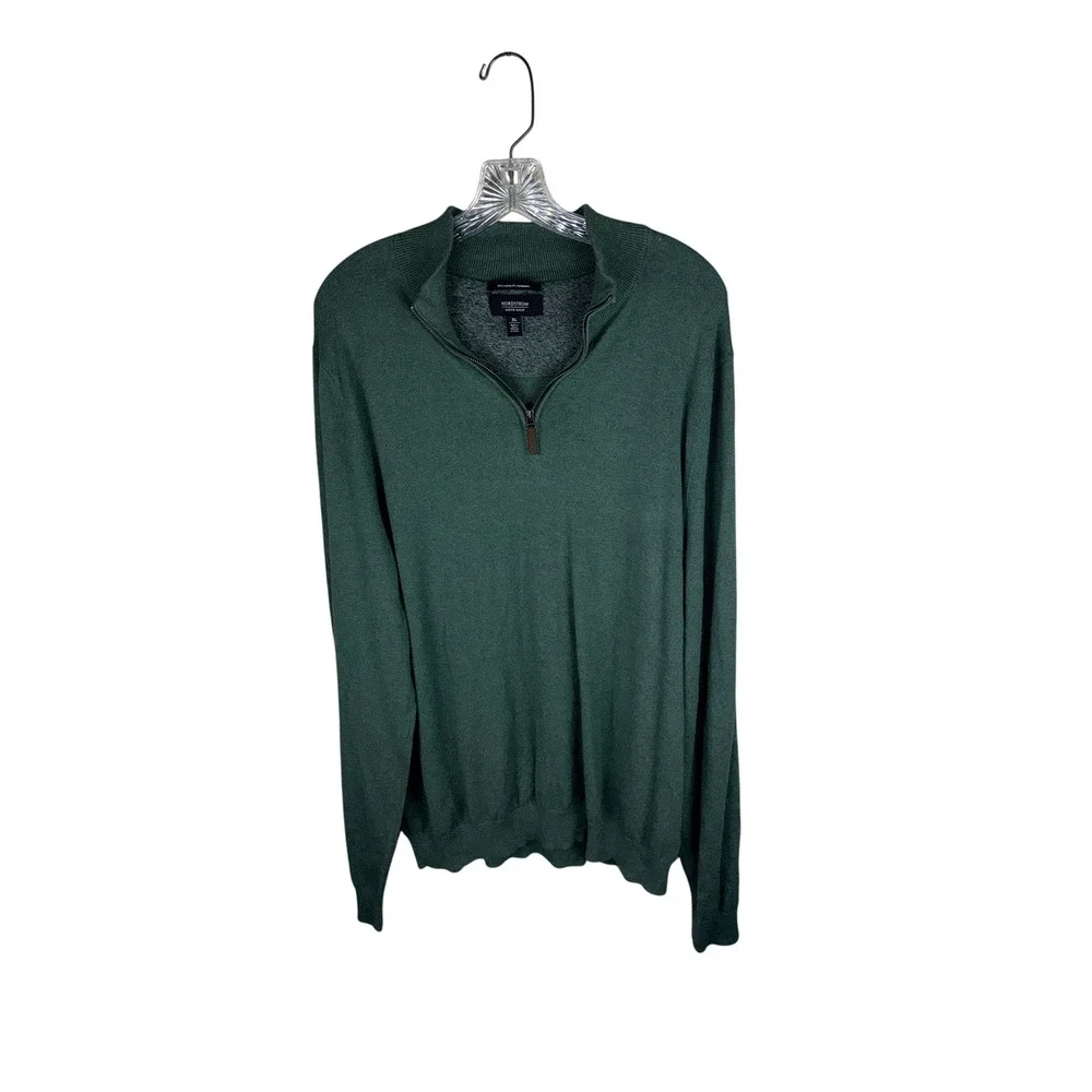 Nordstrom Mens Shop Green Cotton Cashmere Quarter Zip Pullover Sweater XL